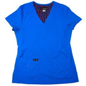 Koi Basics Royal Blue V Neck Scrub Top Short Sleeve Shirt Women's XS